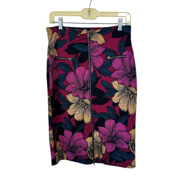 Worthington Womens Floral Pencil Skirt Size 10 Zipper Front Tropical Bold Pink - Picture 1 of 4